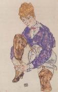Egon Schiele Portrait of the Artist's Seated,Holding Her Right Leg (mk12) oil painting reproduction